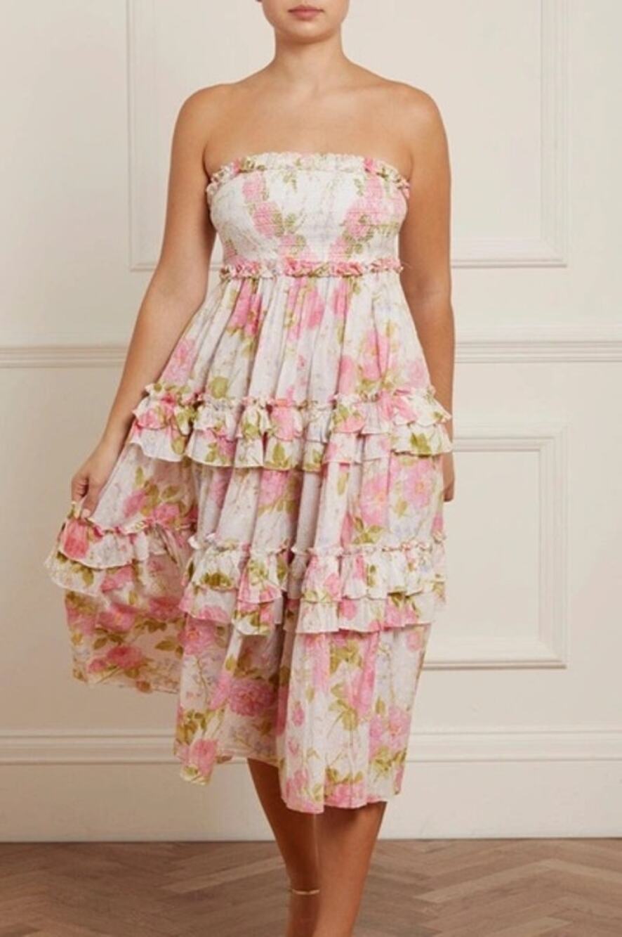 Needle & Thread Rose Bluebell Pink Floral Tulle Bandeau Ballerina Dress 4